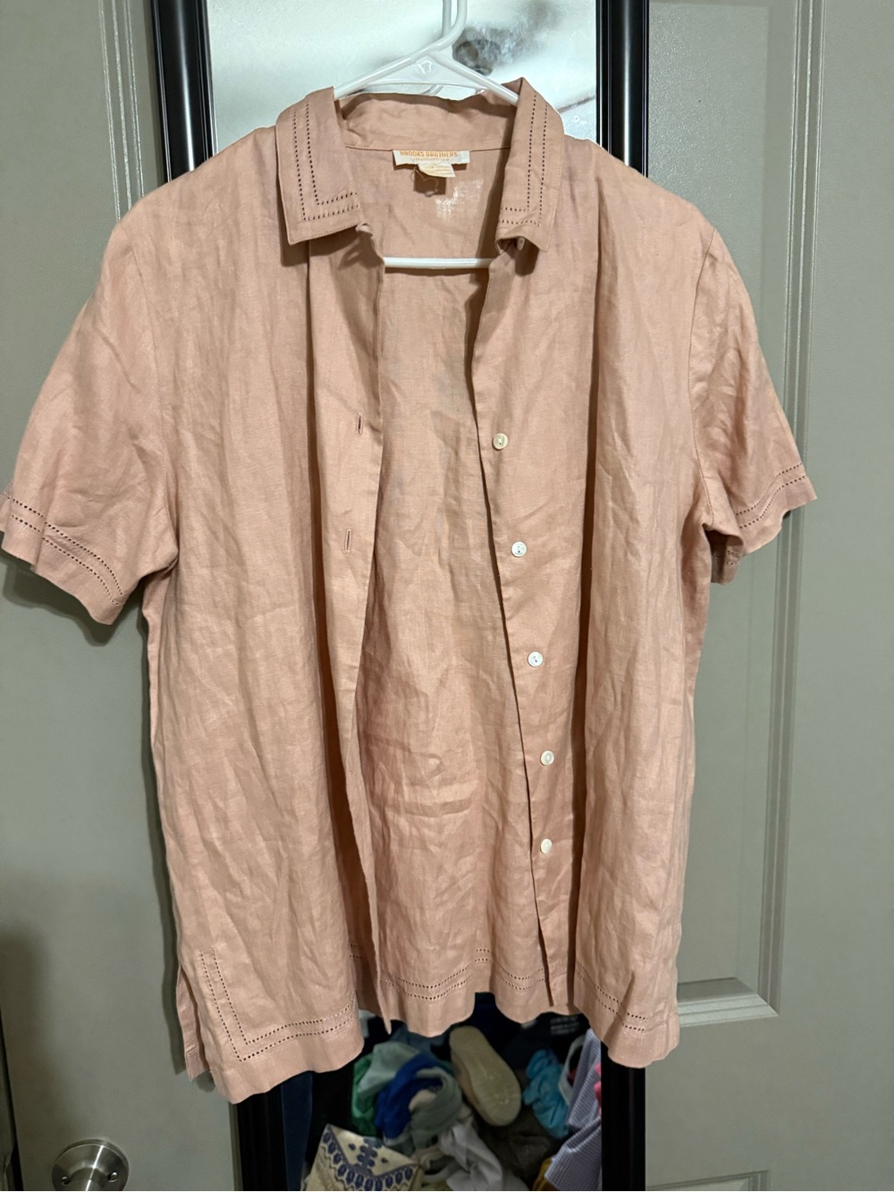 Brooks Brothers Light Pink Linen Button-Down Short Sleeve Shirt
